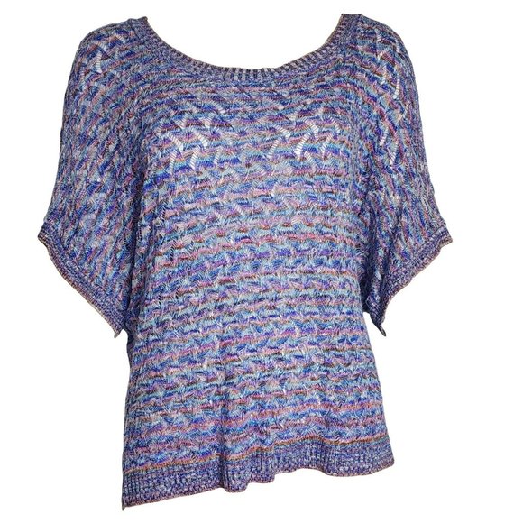 dressbarn Tops - DRESSBARN Blue‎ Rainbow Open Knit Short Sleeve Dolman Top Womens Plus Size 1X
